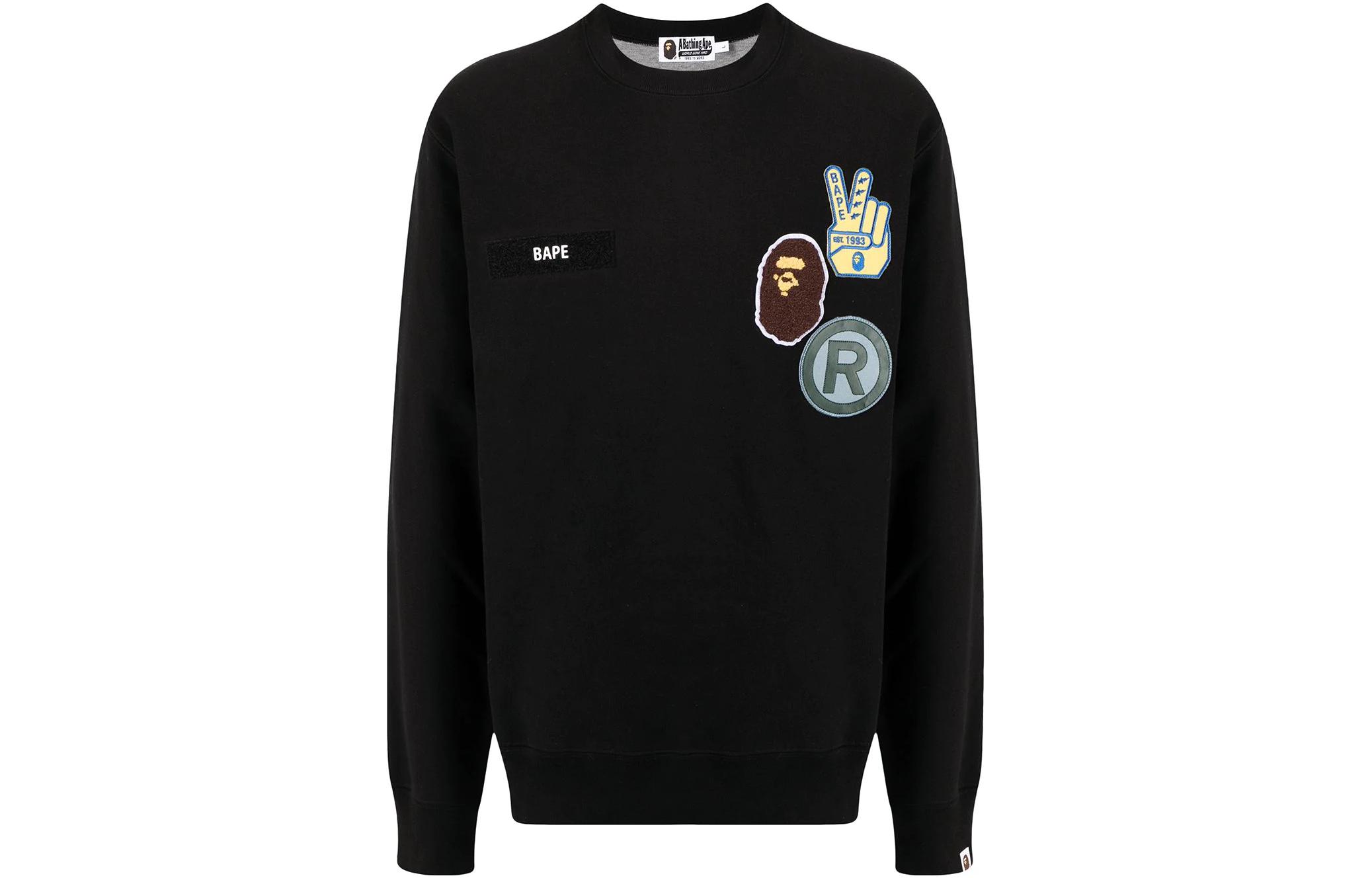 BAPE Ape Head Logo Long Sleeve Geometric Print Sweatshirt Black () 001SWH801004MBLACK