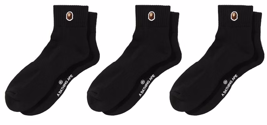 BAPE Ape Head One Point Ankle Socks (3 Pair) Socks Black Buy BAPE Ape Head One Point Ankle Socks (3 Pair) Socks Black