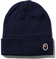 Bape Ape Head One Point Beanie Navy Bape Ape Head One Point Beanie Navy
