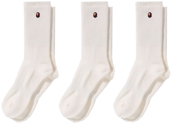 BAPE Ape Head One Point Socks (3 Pack) White Buy BAPE Ape Head One Point Socks (3 Pack) White