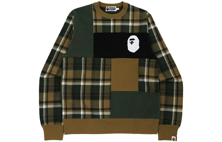 BAPE Ape Head Plaid Crewneck Sweatshirt Style 1H80-113-001