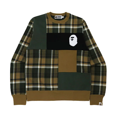 BAPE Ape Head Plaid Crewneck Sweatshirt Style 1H80-113-001