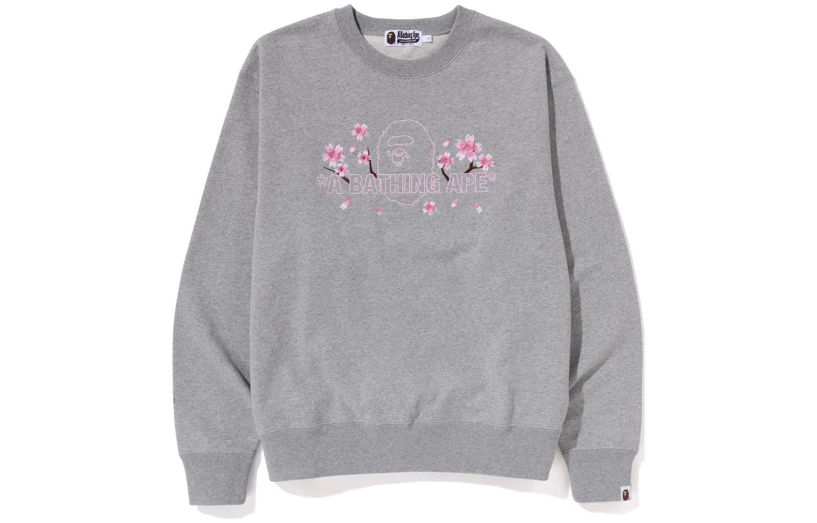 Order BAPE Ape Head Sakura Crewneck Lengan Panjang Sweatshirt Kelabu 1J20-113-006