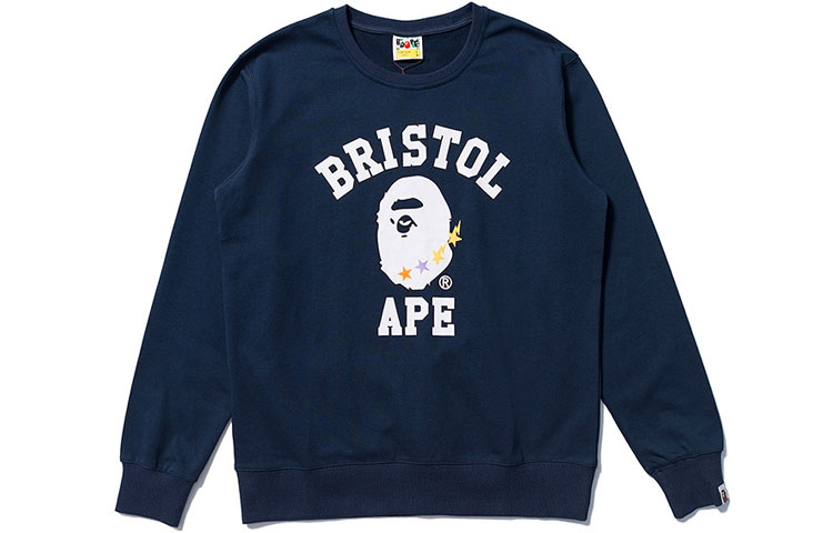BAPE Ape Head Series FCRB College Crewneck Sweatshirt Navy Blue () 1F23-113-901BLUE