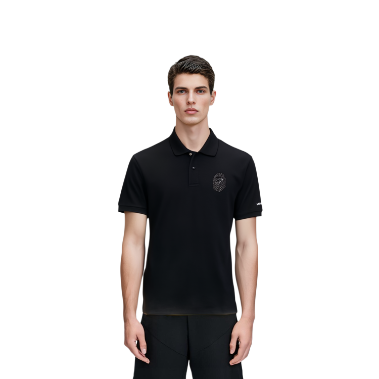 Lookbook BAPE猿人标志水钻字母刺绣长袖POLO衫（男款）。 0ZXPOM112011E