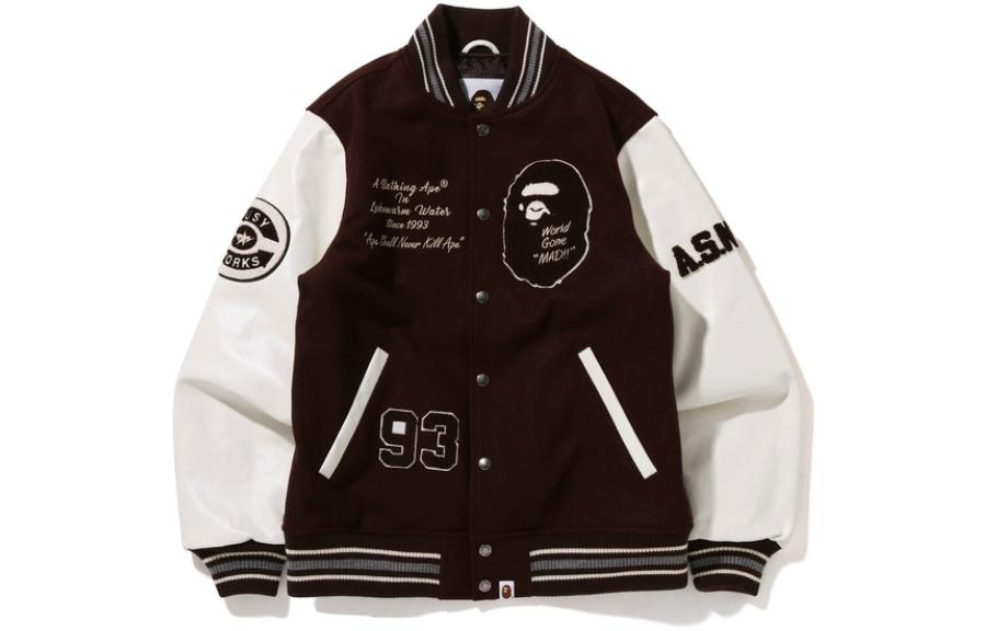 BAPE Ape Series Brown Letter Patchwork Embroidered Jacket for Men 0ZXJKM141002H