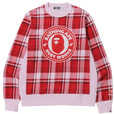 BAPE Bape Check Gift Busy Works Crewneck Red Buy BAPE Bape Check Gift Busy Works Crewneck Red