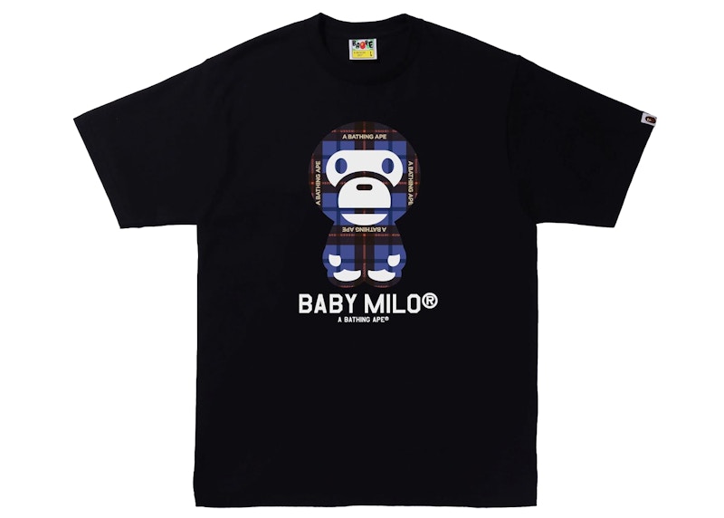 Buy BAPE Bape 標誌格紋 Baby Milo T恤 黑色/藍色
