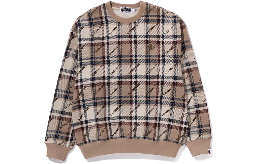BAPE BAPE Loose Fit Brown Plaid Crewneck Sweatshirt for Men 1J80-113-061