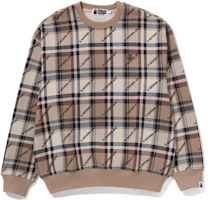 BAPE BAPE Loose Fit Brown Plaid Crewneck Sweatshirt for Men 1J80-113-061 BAPE BAPE Loose Fit Brown Plaid Crewneck Sweatshirt for Men 1J80-113-061
