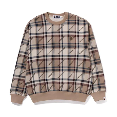 BAPE BAPE Loose Fit Brown Plaid Crewneck Sweatshirt for Men 1J80-113-061