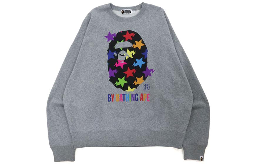 Lookbook BAPE迷彩猿頭寬鬆版星星印花圓領長袖男士衛衣 1H70-113-009