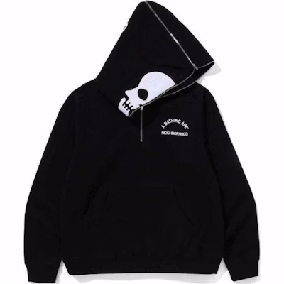BAPE x NEIGHBORHOOD SS25 Dual-Skull Shark Hoodie Unisex Kolaborasi 0ZXSWM115907N 3