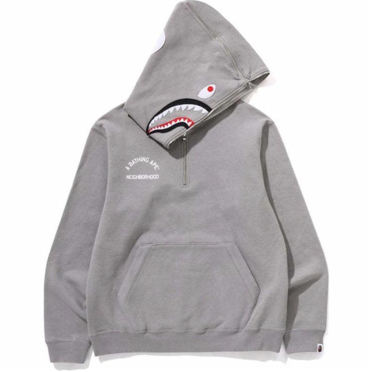 Shop BAPE x NEIGHBORHOOD SS25 Dual-Skull Shark Hoodie Unisex Kolaborasi 0ZXSWM115907N