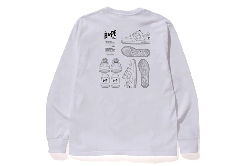 Order BAPE 猿人头插画长袖T恤 白色