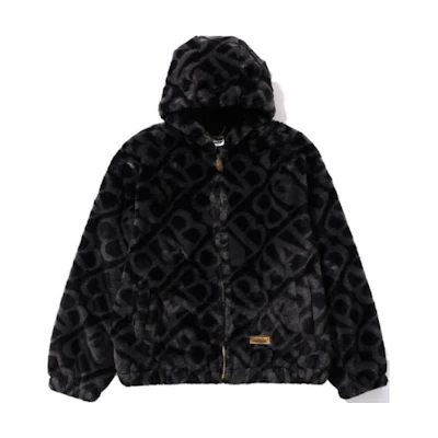 BAPE Black Full-Zip Hoodie Jacket with Allover Letter Print 1J80-141-051
