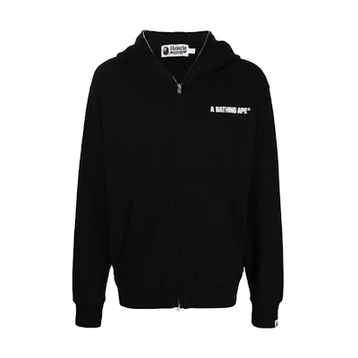 BAPE Black Letter Print Zip-Up Hoodie with Kangaroo Pocket 001ZPH701001I