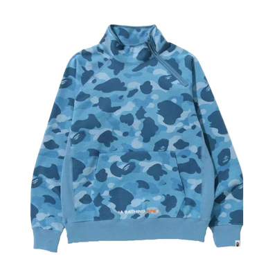 BAPE Blue Camo Print High-Neck Long-Sleeve Unisex Sweatshirt 1j30113006
