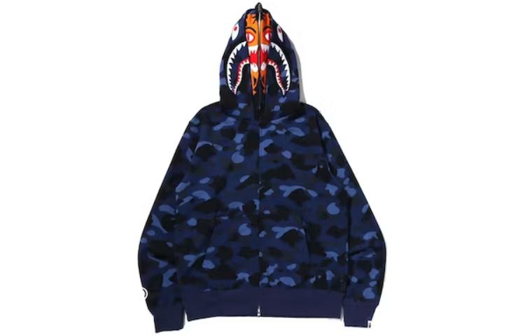 BAPE Blue Loose Fit Zip-Up Hoodie with Animal Pattern 1K30-114-002