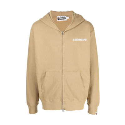 BAPE Brown Logo Print Zip-Up Hoodie with Kangaroo Pocket 001ZPH701001IBEIGE