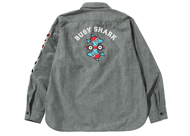 Order BAPE Busy Shark Chambray Relaxed Fit Shirt Black