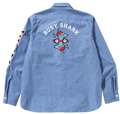 BAPE Busy Shark Chambray Relaxed Fit Shirt Light Indigo Order BAPE Busy Shark Chambray Relaxed Fit Shirt Light Indigo