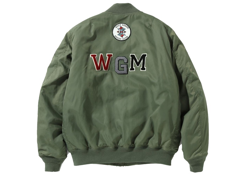 Order BAPE鲨鱼图腾宽松版MA-1橄榄绿夹克