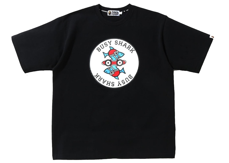 Buy Camiseta Negra BAPE Busy Shark Ajuste Relajado Peso Pesado