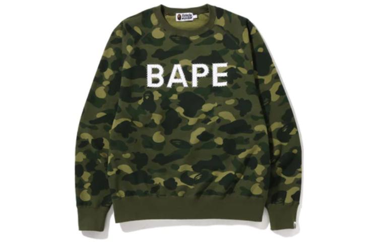 BAPE Camo Crystal Stone Logo Long Sleeve Pullover Sweatshirt 1I80-113-008