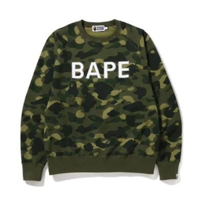 BAPE Camo Crystal Stone Logo Long Sleeve Pullover Sweatshirt 1I80-113-008