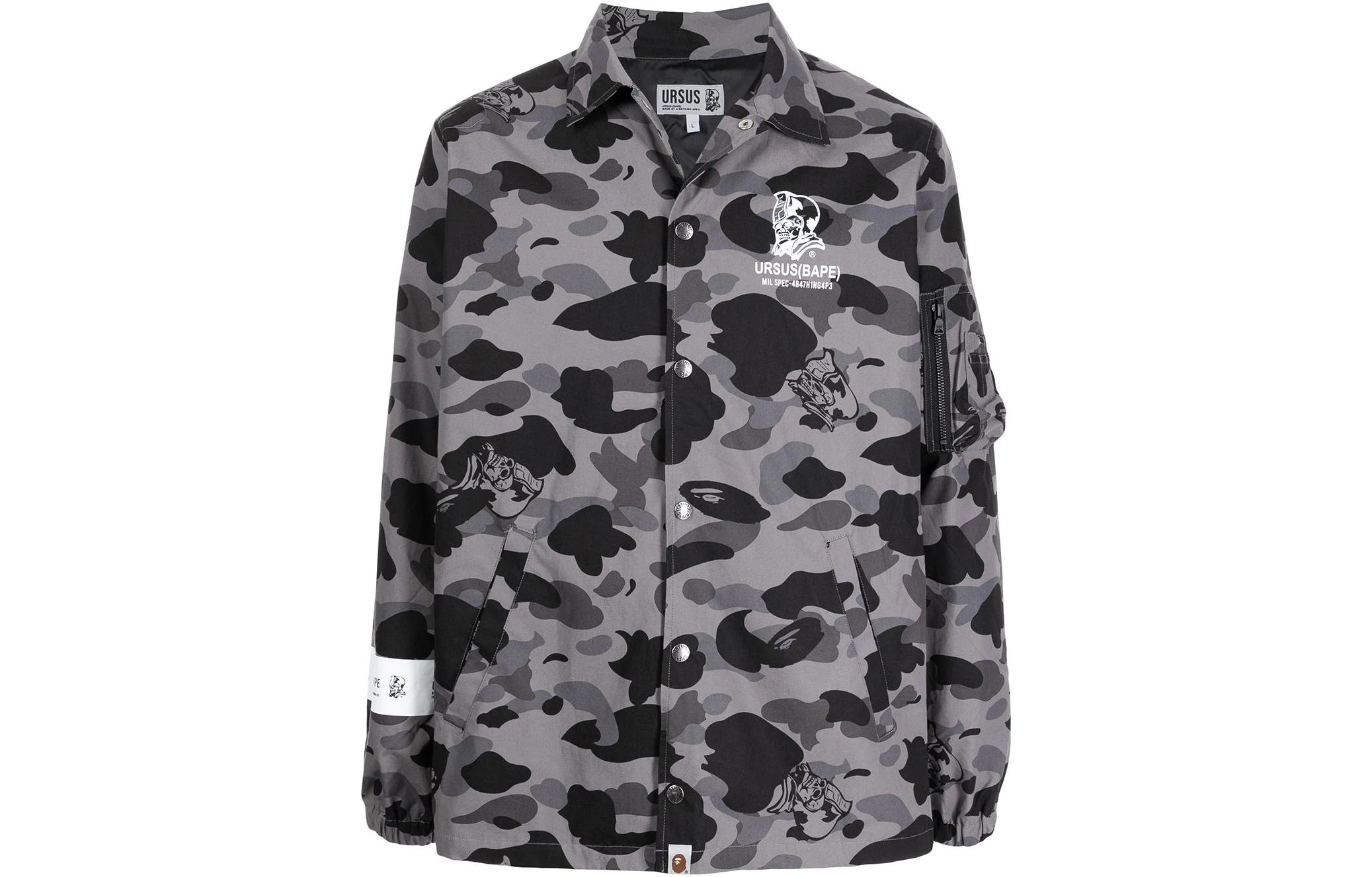 BAPE Camo Logo Print Shirt Jacket Dark Gray 001LJH201002X
