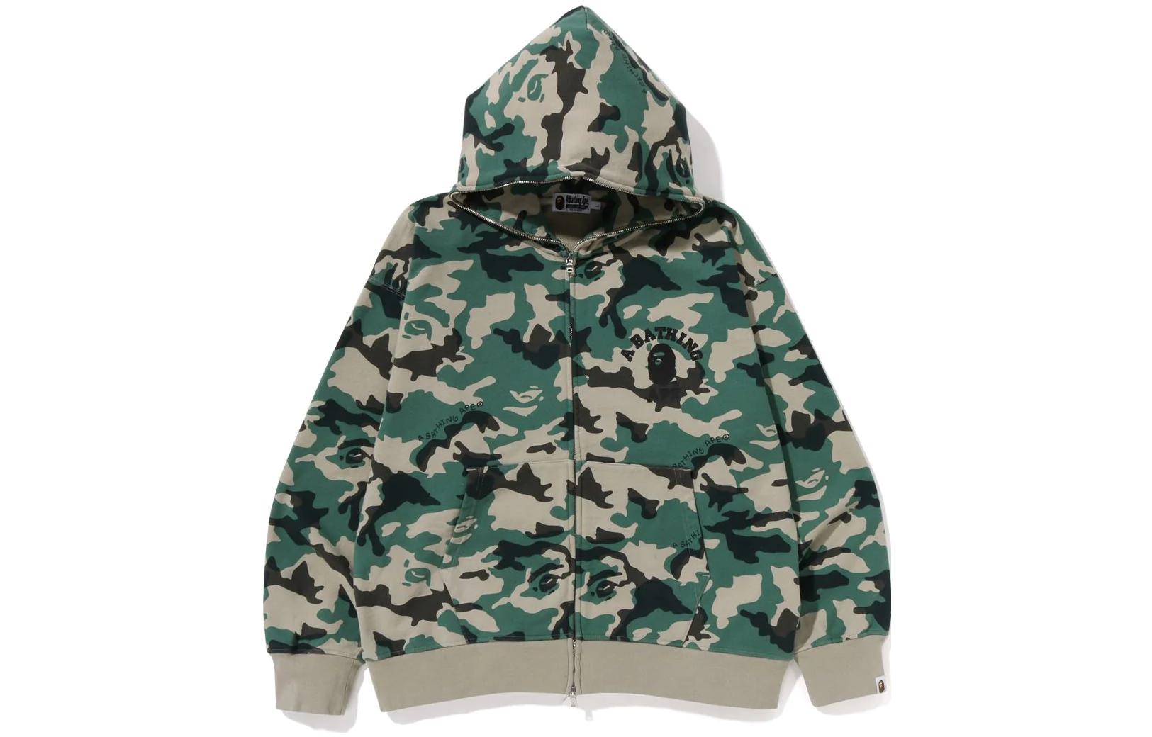 BAPE Camo Print Zip-Up Hoodie Jacket Olive Green 1J30-115-006