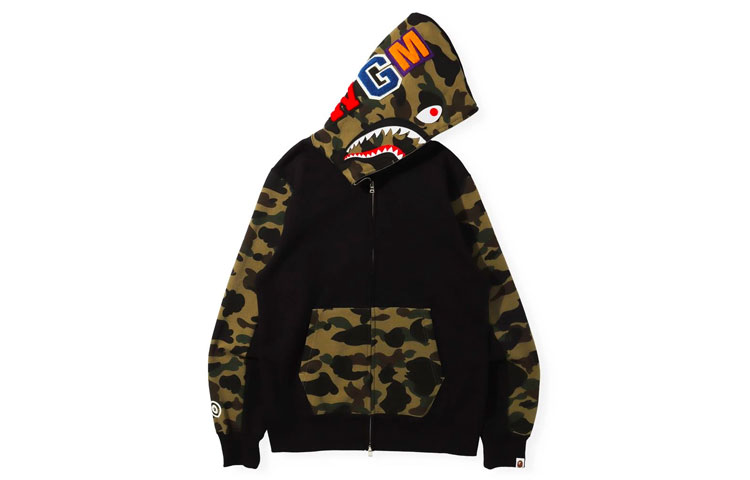 BAPE Camo Shark Full Zip Colorblock Hoodie 1H70-115-005