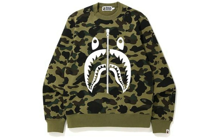 BAPE Camo Shark Print Pullover Hoodie Unisex Long Sleeve 1F70-113-009