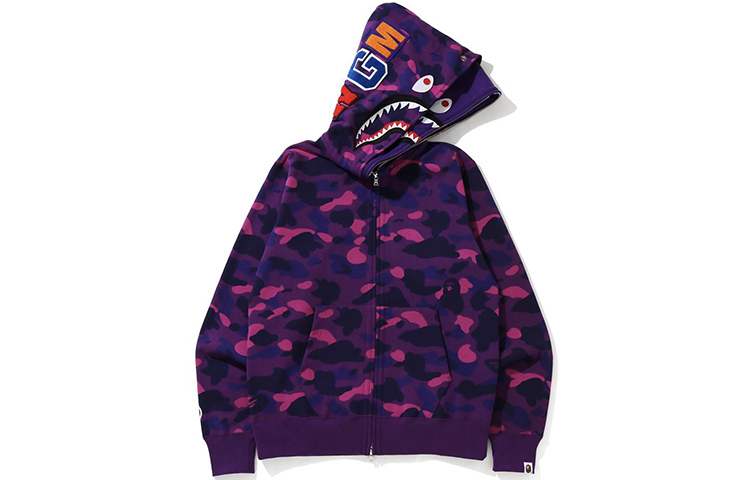 BAPE Camo Shark Zip-Up Double Hooded Sweatshirt 1G80-115-022