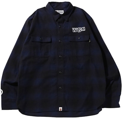 BAPE Check Shark Relaxed Fit Flannel Shirt Navy Buy BAPE Check Shark Relaxed Fit Flannel Shirt Navy