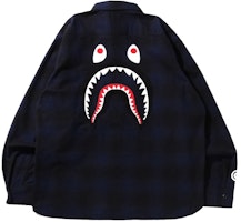 BAPE 格子鲨鱼宽松款法兰绒衬衫 海军蓝 Order BAPE 格子鲨鱼宽松款法兰绒衬衫 海军蓝