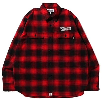 BAPE Check Shark Relaxed Fit Flannel Shirt Red Buy BAPE Check Shark Relaxed Fit Flannel Shirt Red