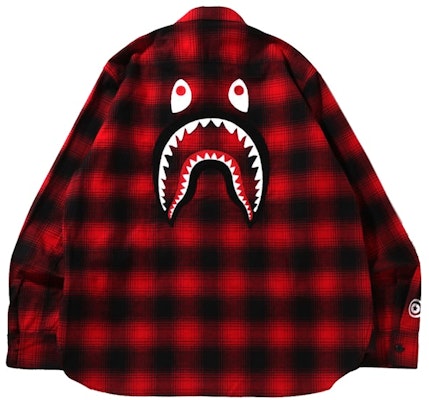 BAPE Check Shark Relaxed Fit Flannel Shirt Red Order BAPE Check Shark Relaxed Fit Flannel Shirt Red