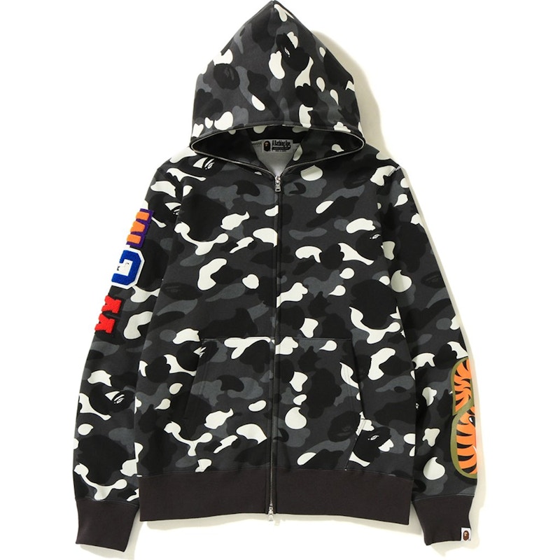 Bape City Camo Embroidery Shark Full Zip Hoodie Black