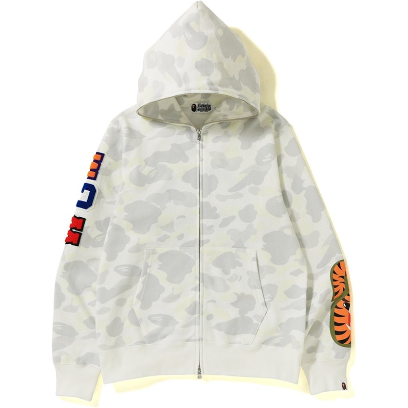 Bape City Camo Embroidery Shark Full Zip Hoodie White 圖 3