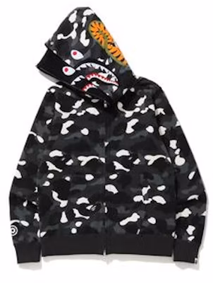 BAPE City Camo Shark Wide Full Zip Double Hoodie Black Order BAPE City Camo Shark Wide Full Zip Double Hoodie Black