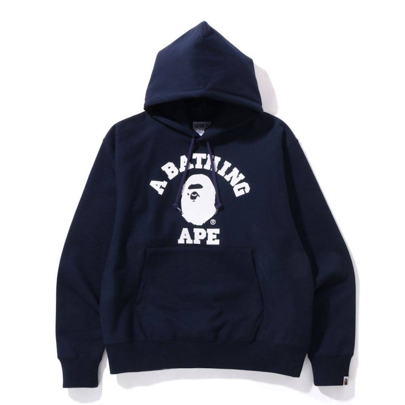 Buy Hoodie BAPE Classic College Fit Longgar Navy