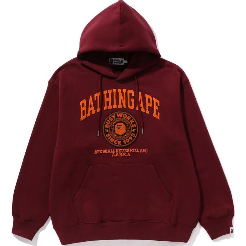 BAPE College Graphic Pullover Hoodie Rubber Print Pocket Drawstring Sweater 1J80-114-057