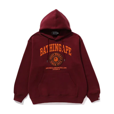 BAPE College Graphic Pullover Hoodie Rubber Print Pocket Drawstring Sweater 1J80-114-057