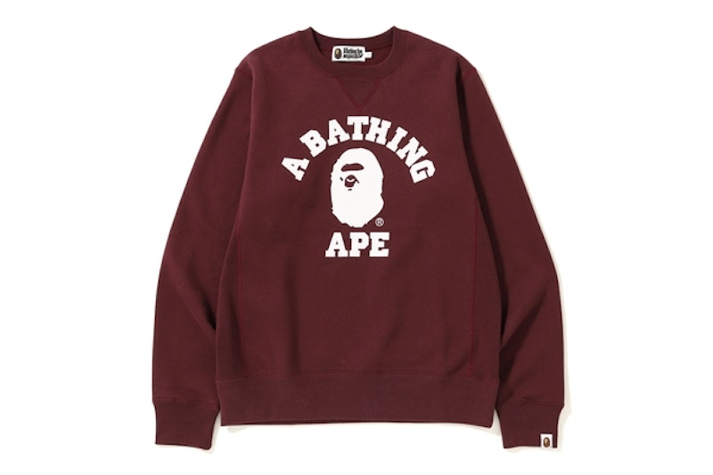 Buy Bape College Heavy Weight Crewneck Burgundy