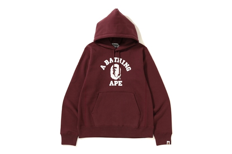 Bape College Heavy Weight Pullover Hoodie Burgundy