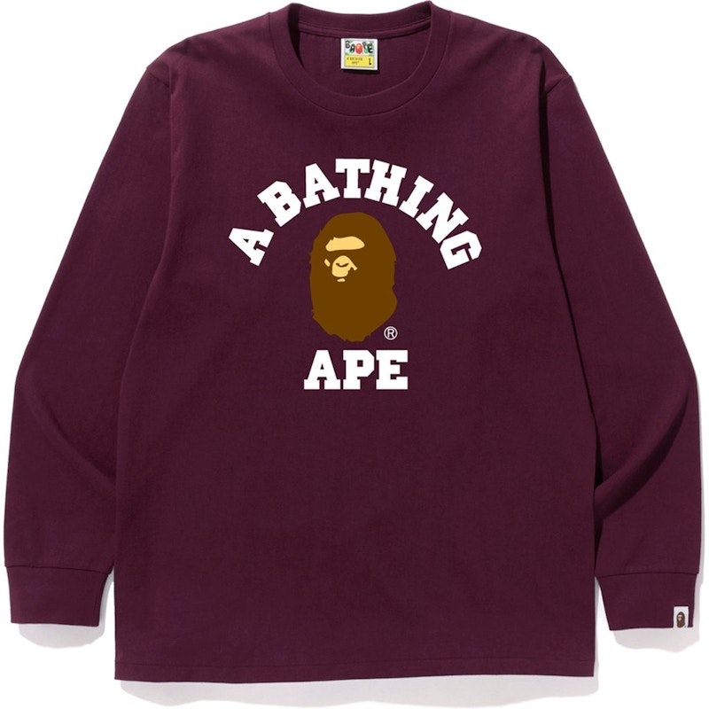 Buy Bape College LS Tee Burgundy - Novelship Buy Bape College LS Tee Burgundy - Novelship