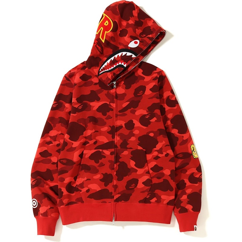 Buy BAPE 彩色迷彩二代鲨鱼全拉链连帽衫 红色
