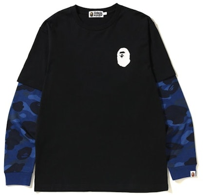 Bape Color Camo Ape Head Layered LS Tee Black Blue Buy Bape Color Camo Ape Head Layered LS Tee Black Blue